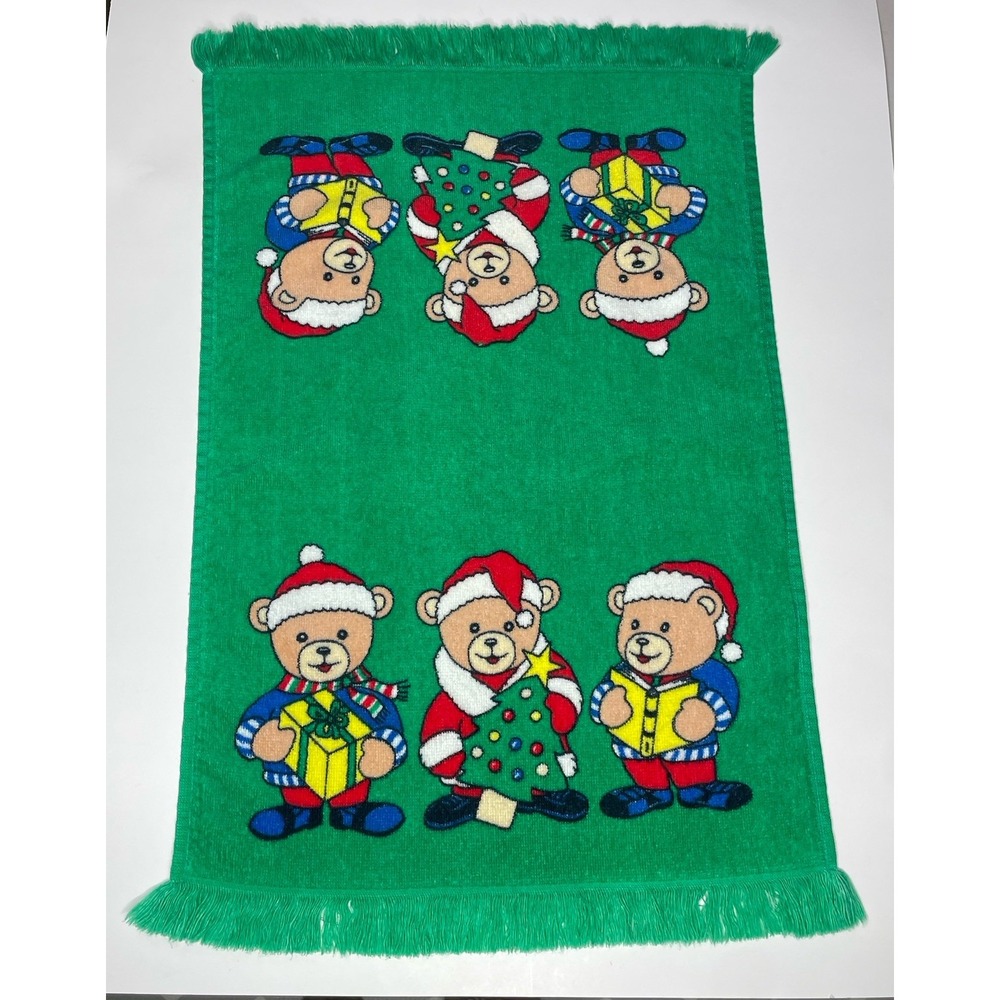 Vintage Christmas Hand Towel Holiday Teddy Bears Kitschy Kitchen Hilasol Cotton